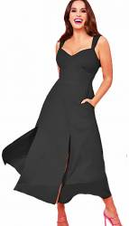 Vicky Black Midi Length A Line Dress SALE